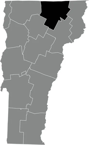 アメリカ合衆国バーモント州の灰色の行政地図の中にあるオーリンズ郡のブラックハイライトされた位置図 — ストックベクタ