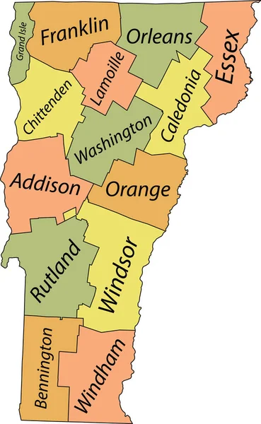 Vermont Szövetségi Állam Usa Pasztell Vektor Közigazgatási Térképe Fekete Határokkal — Stock Vector