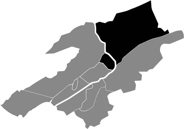 スイスの首都ビエルビエンヌの灰色の都市部の地図内のBzingen地区の黒い場所の地図 — ストックベクタ