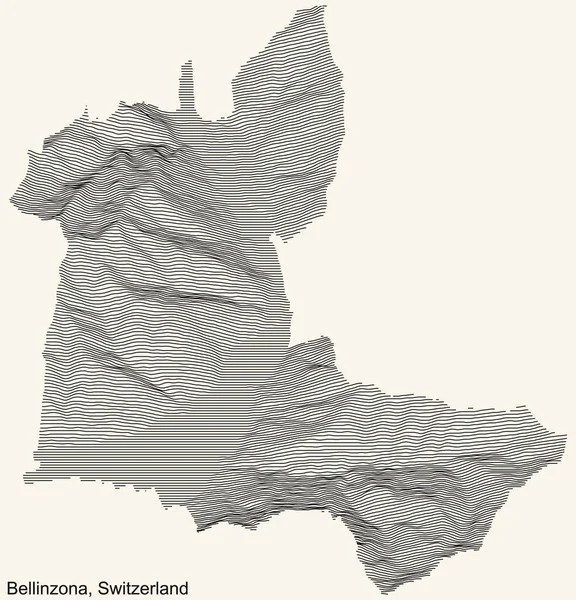 スイス ベリンゾナ州の地形図では 黒の輪郭線がヴィンテージベージュの背景に描かれています — ストックベクタ