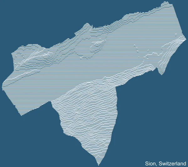 青の背景に白い輪郭線でスイスのシオン市の地形技術図面救済マップ — ストックベクタ