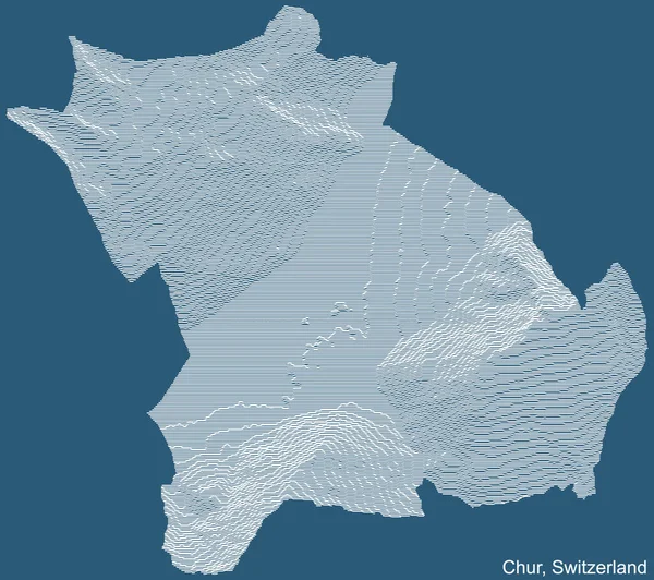スイスのチュール市の地形図技術図面レリーフ地図青の背景に白い輪郭線 — ストックベクタ