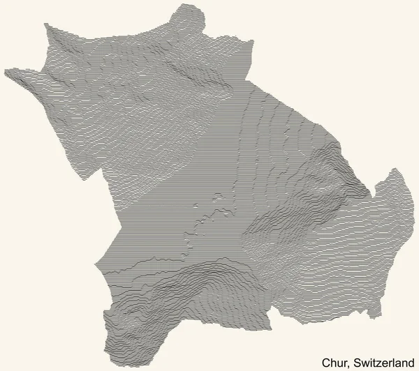 Τοπογραφικό Ανάγλυφο Χάρτη Της Πόλης Chur Ελβετία Μαύρο Περίγραμμα Γραμμές — Διανυσματικό Αρχείο