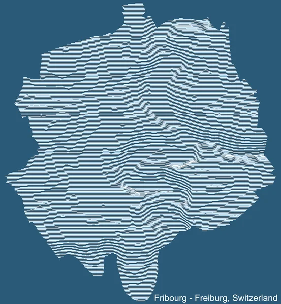 スイス フリブール市の地形図技術図面レリーフ地図青の背景に白い輪郭線 — ストックベクタ