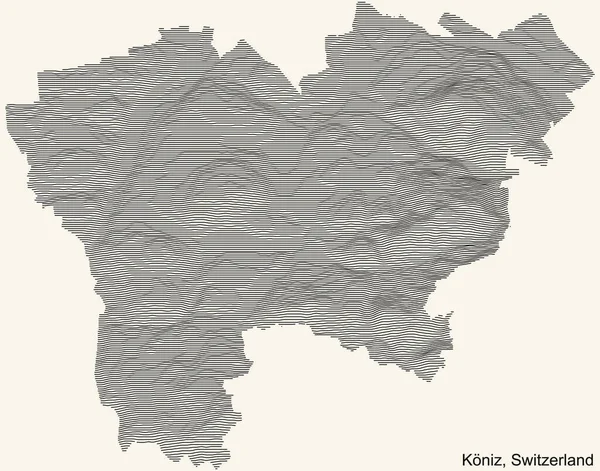 Mapa Topográfico Relieve Ciudad Kniz Suiza Con Líneas Contorno Negro — Archivo Imágenes Vectoriales