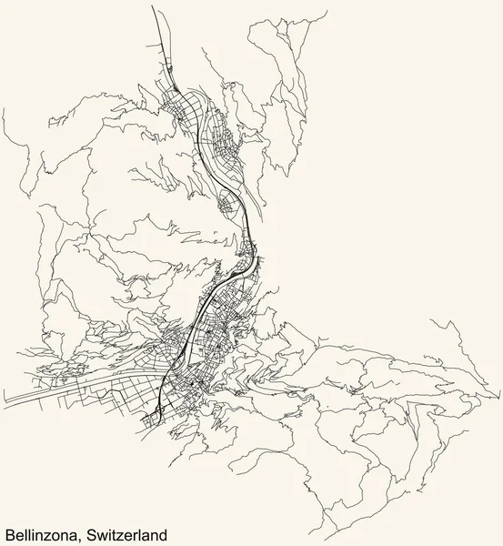 Detaillierte Navigation Stadtplan Auf Beigem Hintergrund Der Schweizer Regionalhauptstadt Bellinzona — Stockvektor