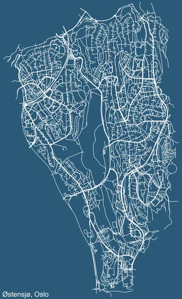 Detailed Technical Drawing Navigation Urban Street Roads Map Blue Background — Vetor de Stock