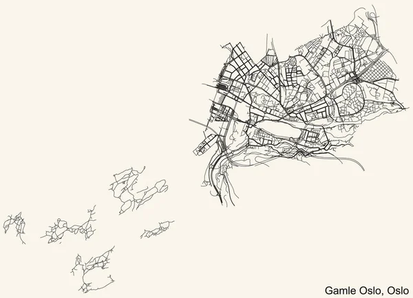 Detailed Navigation Urban Street Roads Map Vintage Beige Background Quarter — Vettoriale Stock