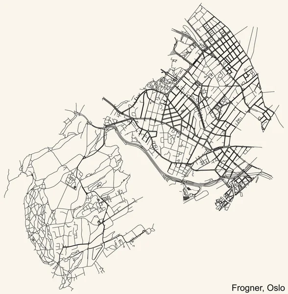 Detaillierte Navigation Stadtplan Auf Beigem Hintergrund Des Viertels Frogner Borough — Stockvektor