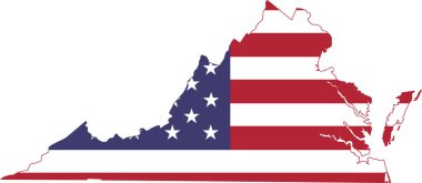 Simple flat US flag administrative map of the Federal State of Virginia, USA clipart