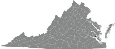 Black highlighted location map of the Williamsburg independent city inside gray administrative map of the Federal State of Virginia, USA clipart