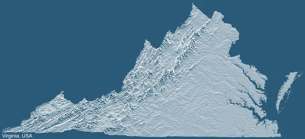 バージニア州の地形図技術図面救済地図 青の背景に白い輪郭線で米国 — ストックベクタ