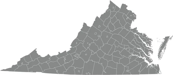 Gray Vector Administrative Map Federal State Virginia Usa White Borders — Stock Vector