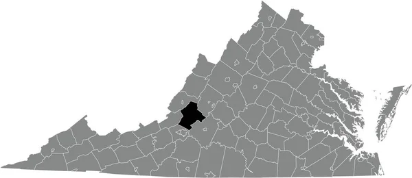 アメリカ合衆国バージニア州の灰色の行政地図の中にあるボテコート郡の黒いハイライトされた位置図 — ストックベクタ
