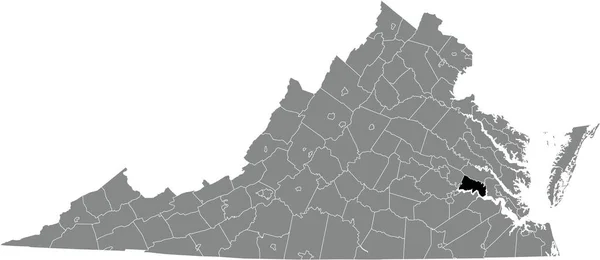美国弗吉尼亚联邦州灰色行政地图内的查尔斯市县位图 — 图库矢量图片