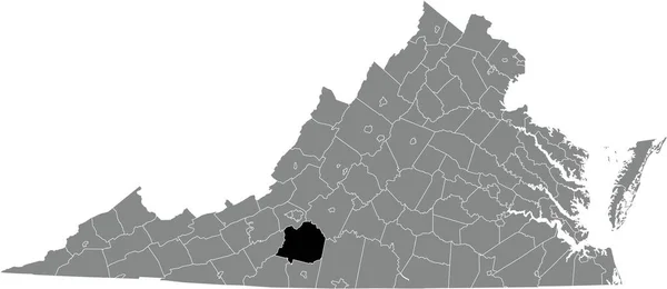 美国弗吉尼亚联邦州灰色行政地图内富兰克林县的黑点位置图 — 图库矢量图片