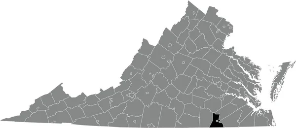 Abd Nin Virginia Eyaletinin Gri Idari Haritasında Greensville Lçesinin Siyah — Stok Vektör
