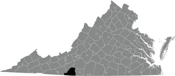 Patrick Virginia Federal Eyaleti Nin Gri Idari Haritasında Işaretlenmiş Siyah — Stok Vektör