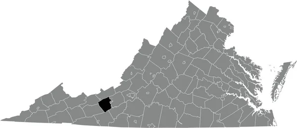 バージニア州 米国の連邦政府の灰色の行政地図内のプラスキの黒い強調表示された場所の地図 — ストックベクタ