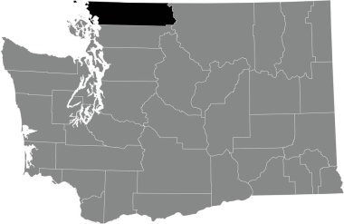 Washington Federal Eyaleti 'nin gri idari haritasında Whatcom County' nin siyah vurgulanmış konum haritası.