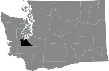 ABD 'nin Washington eyaletinin gri idari haritasında Thurston County' nin siyah vurgulanmış konum haritası