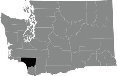 Washington Federal Eyaleti 'nin gri idari haritasında Cowlitz County' nin siyah çizilmiş konumu haritası.