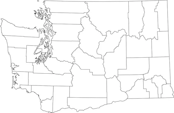 ワシントン連邦州の白い空白のベクトル管理マップ 郡の黒い境界線を持つ米国 — ストックベクタ