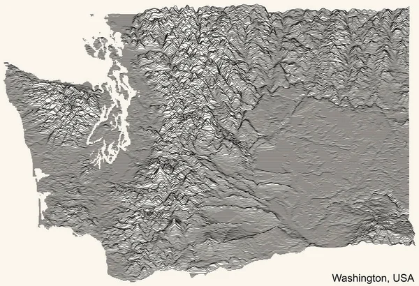 Topographic Relief Map Federal State Washington Usa Black Contour Lines —  Vetores de Stock