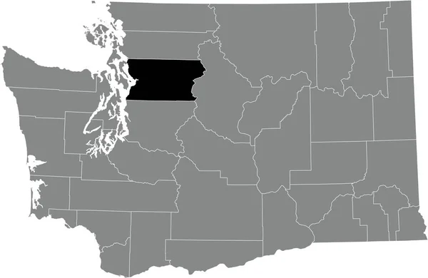 米国ワシントン州の灰色の行政地図の中のスノホミッシュ郡の黒いハイライトされた位置図 — ストックベクタ