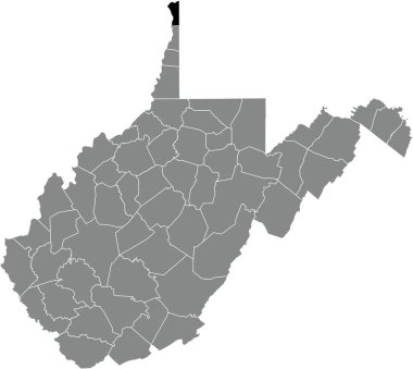 Black highlighted location map of the Hancock County inside gray administrative map of the Federal State of West Virginia, USA clipart