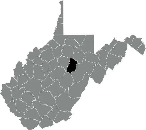 ウェストバージニア州連邦政府の灰色の行政地図の中にあるアッシャー郡の黒いハイライトされた位置図 — ストックベクタ