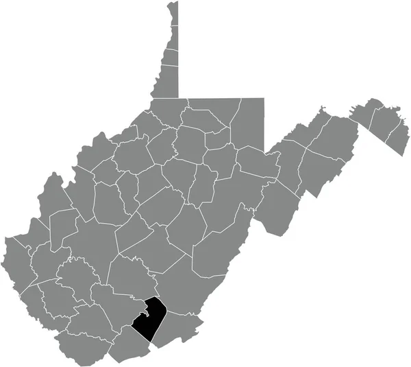 アメリカ合衆国ウェストバージニア州の灰色の行政地図の中にあるサマーズ郡の黒いハイライトされた位置図 — ストックベクタ