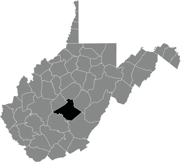 アメリカ西バージニア州の灰色の行政地図の中でニコラス郡の黒いハイライトされた場所の地図 — ストックベクタ