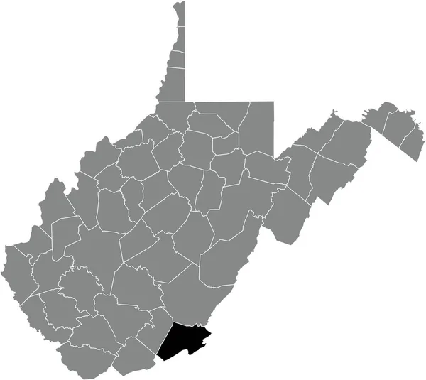 アメリカ合衆国ウェストバージニア州の灰色の行政地図の中でモンロー郡のブラックハイライトされた位置図 — ストックベクタ
