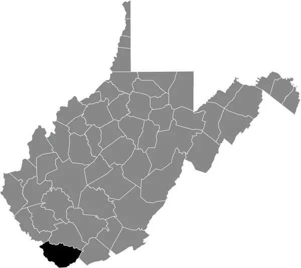 西バージニア州の灰色の行政地図の中のマクドウェル郡の黒いハイライトされた場所の地図 — ストックベクタ