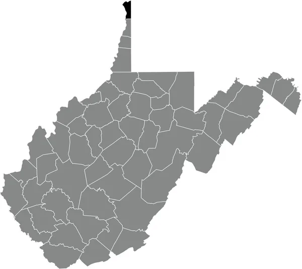 西バージニア州の灰色の行政地図の中でハンコック郡のブラックハイライトされた位置図 — ストックベクタ