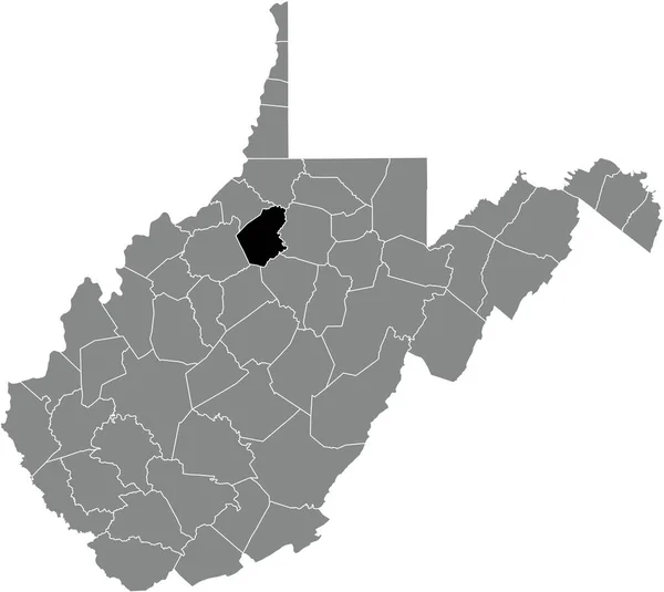 Black Highlighted Location Map Doddridge County Gray Administrative Map Federal — стоковий вектор