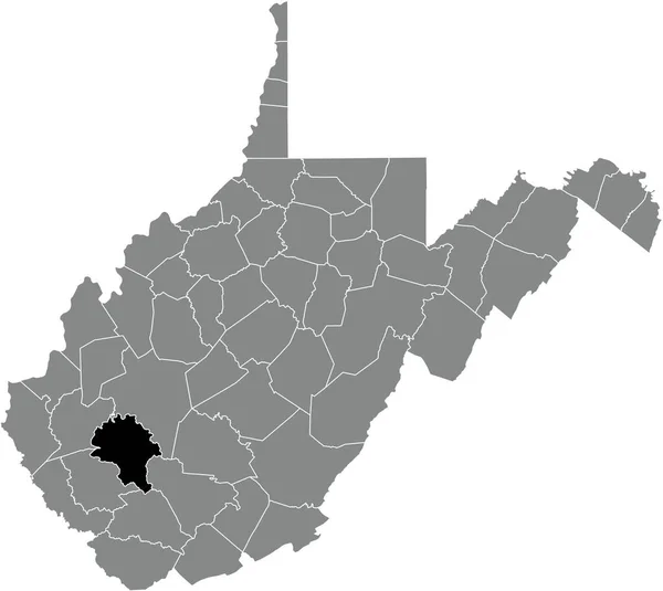 アメリカ西バージニア州の灰色の行政地図の中のブーン郡の黒いハイライトされた場所の地図 — ストックベクタ