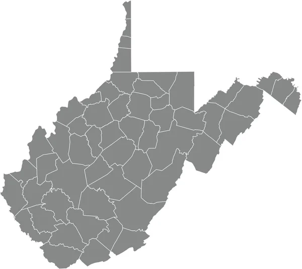 Gray Vector Administrative Map Federal State West Virginia Usa White — Stock vektor