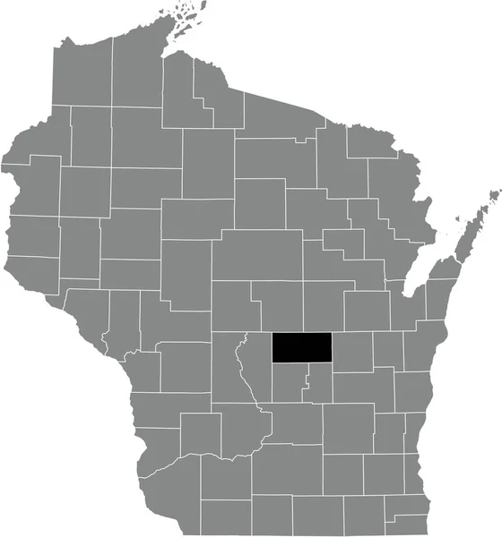 Black Highlighted Location Map Waushara County Gray Administrative Map Federal — Wektor stockowy
