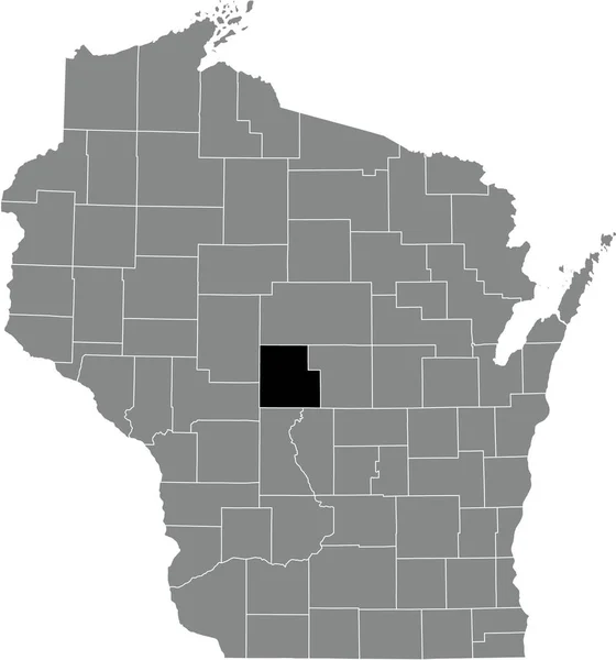 米国ウィスコンシン州の灰色の行政地図の中のウッド郡の黒いハイライトされた場所の地図 — ストックベクタ