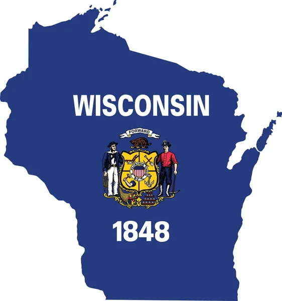 Wisconsin Federal Eyaleti Nin Basit Düz Bayrak Idari Haritası Abd — Stok Vektör