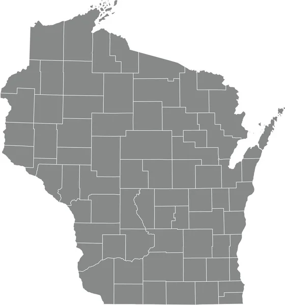 郡の白い境界線を持つ米国ウィスコンシン州のグレーベクトル管理マップ — ストックベクタ
