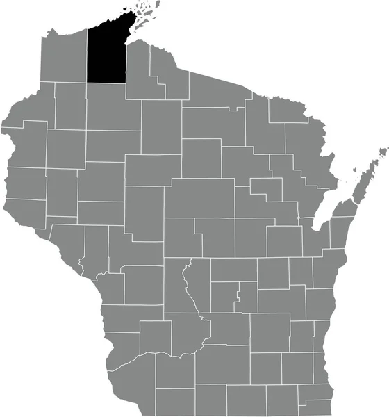 Abd Nin Wisconsin Eyaletinin Gri Idari Haritasında Bayfield County Nin — Stok Vektör