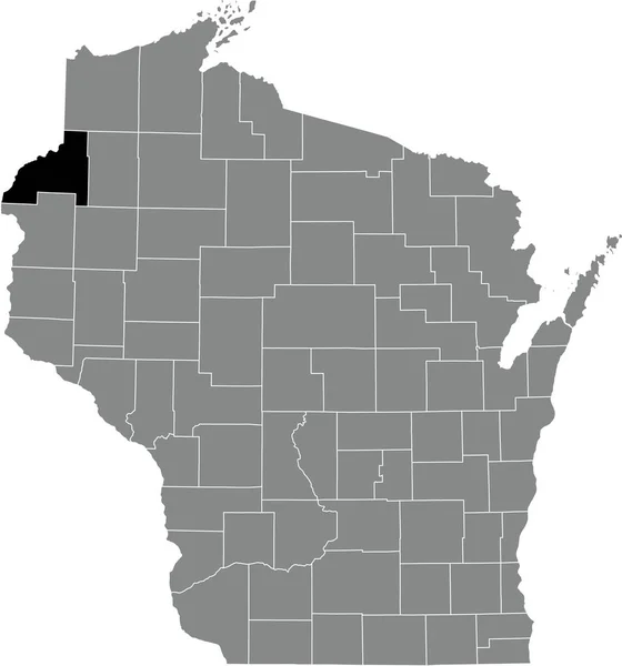 ブラックは 米国ウィスコンシン州のグレーの行政地図の中で バーネット郡の位置図を強調 — ストックベクタ