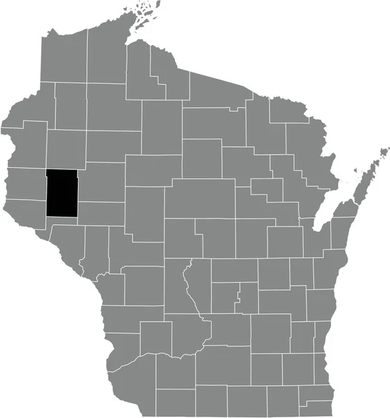 米国ウィスコンシン州の灰色の行政地図の中のダン郡の黒いハイライトされた場所の地図 — ストックベクタ