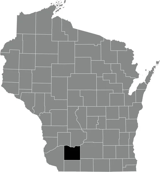 Abd Nin Wisconsin Eyaletinin Gri Idari Haritasında Iowa Lçesinin Siyah — Stok Vektör