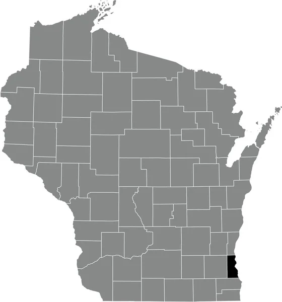 Карта Местонахождения Округа Милуоки Серой Административной Карте Федерального Штата Висконсин — стоковый вектор
