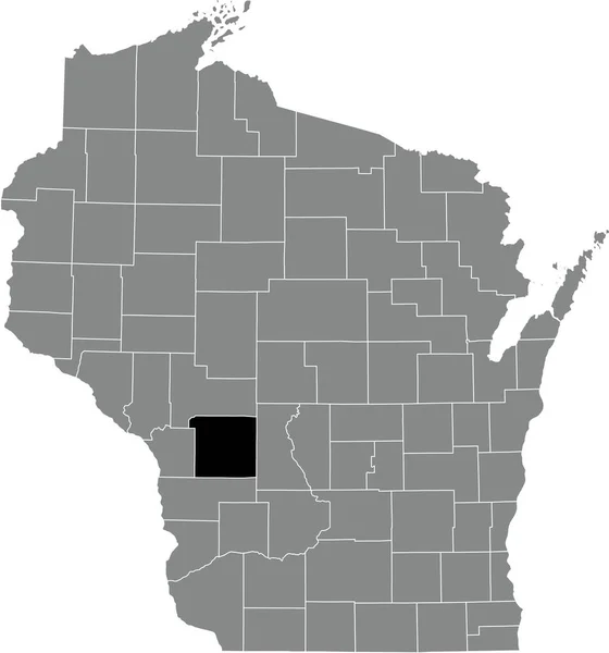 アメリカ合衆国ウィスコンシン州の灰色の行政地図の中でモンロー郡のブラックハイライトされた位置図 — ストックベクタ