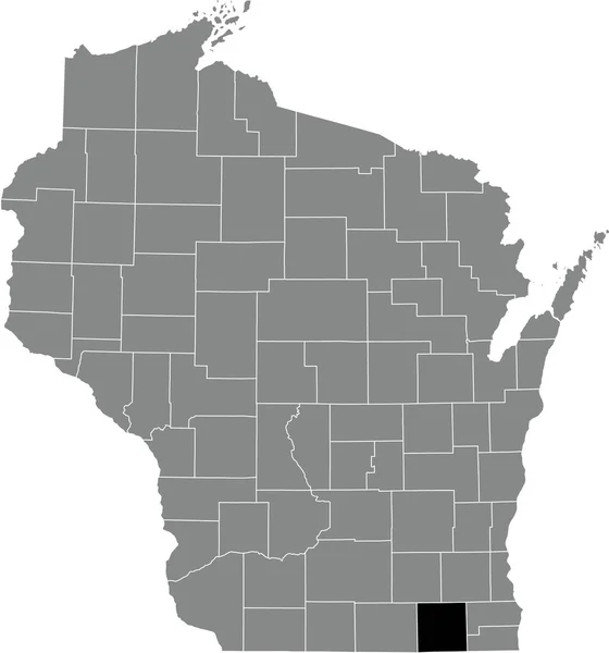 Black Highlighted Location Map Walworth County Gray Administrative Map Federal — Stockvektor